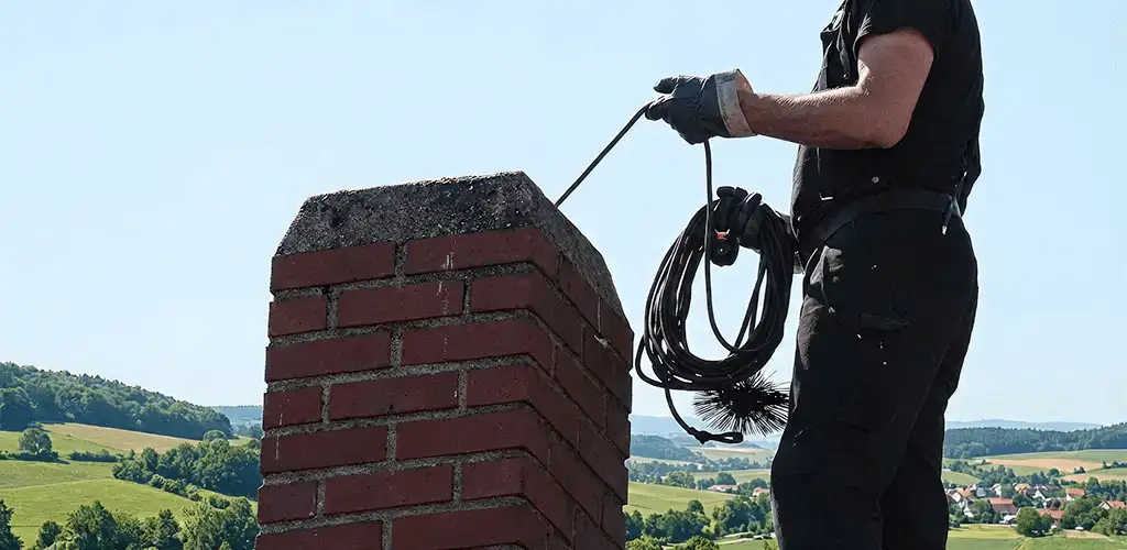 Chimney sweep inspecting and cleaning a rooftop chimney in Honolulu, HI