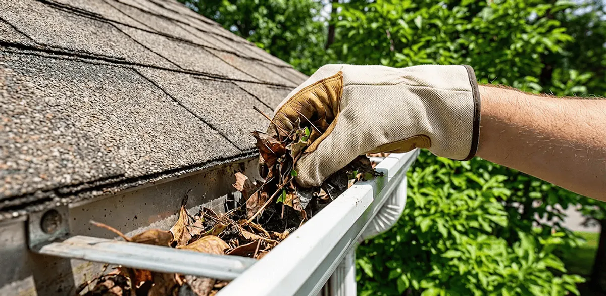 Gutter cleaning removing leaves and debris from roof gutters in Honolulu, HI