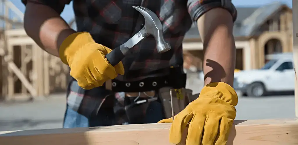 Handyman fixing wood trim with a hammer for home repairs in Honolulu, HI