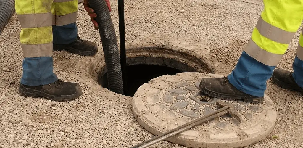 Drain cleaning crew clearing a sewer access point with professional equipment in Honolulu, HI